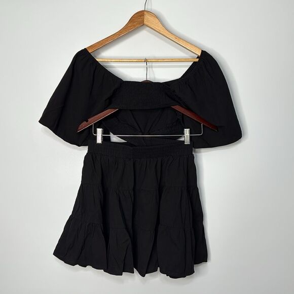 Shy Velvet Black Flutter Sleeve Crossover Sundress Size Small - Picture 7 of 9